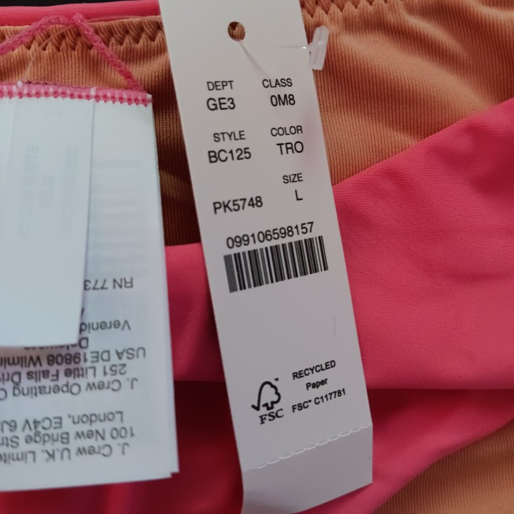 J Crew Women's BC125 Pink Curved Waist Cheeky Bikini Bottom Large NWT - Picture 2 of 4